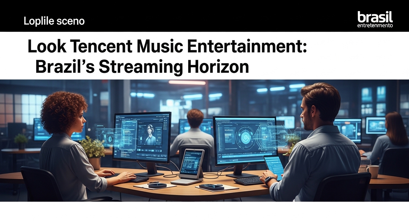 Brazilian entertainment newsroom with Tencent Music branding and streaming charts