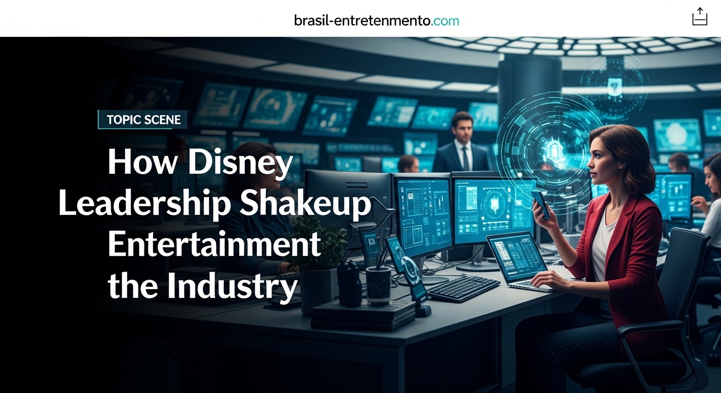 Editorial illustration depicting Disney leadership shakeup and its potential impact on Brazil's entertainment market