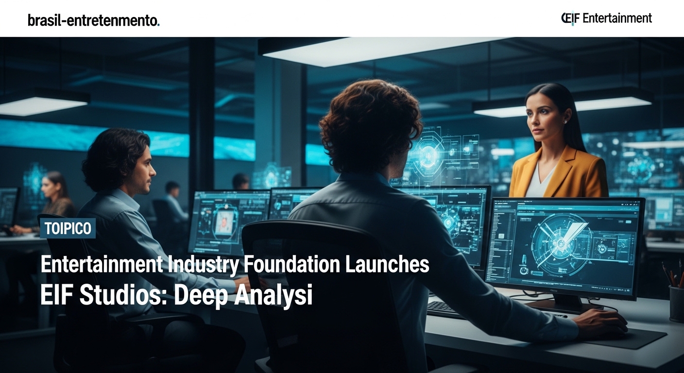 EIF Studios branding over a film set with journalists and producers in discussion