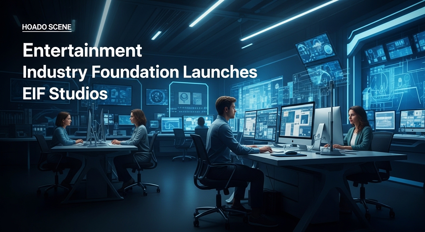 EIF Studios launch press event banner with foundation branding.