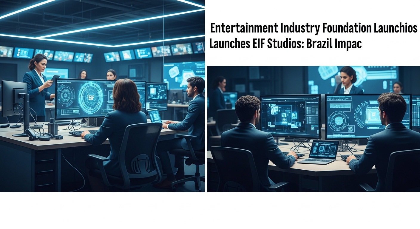 Diverse production team planning social-impact content for EIF Studios.