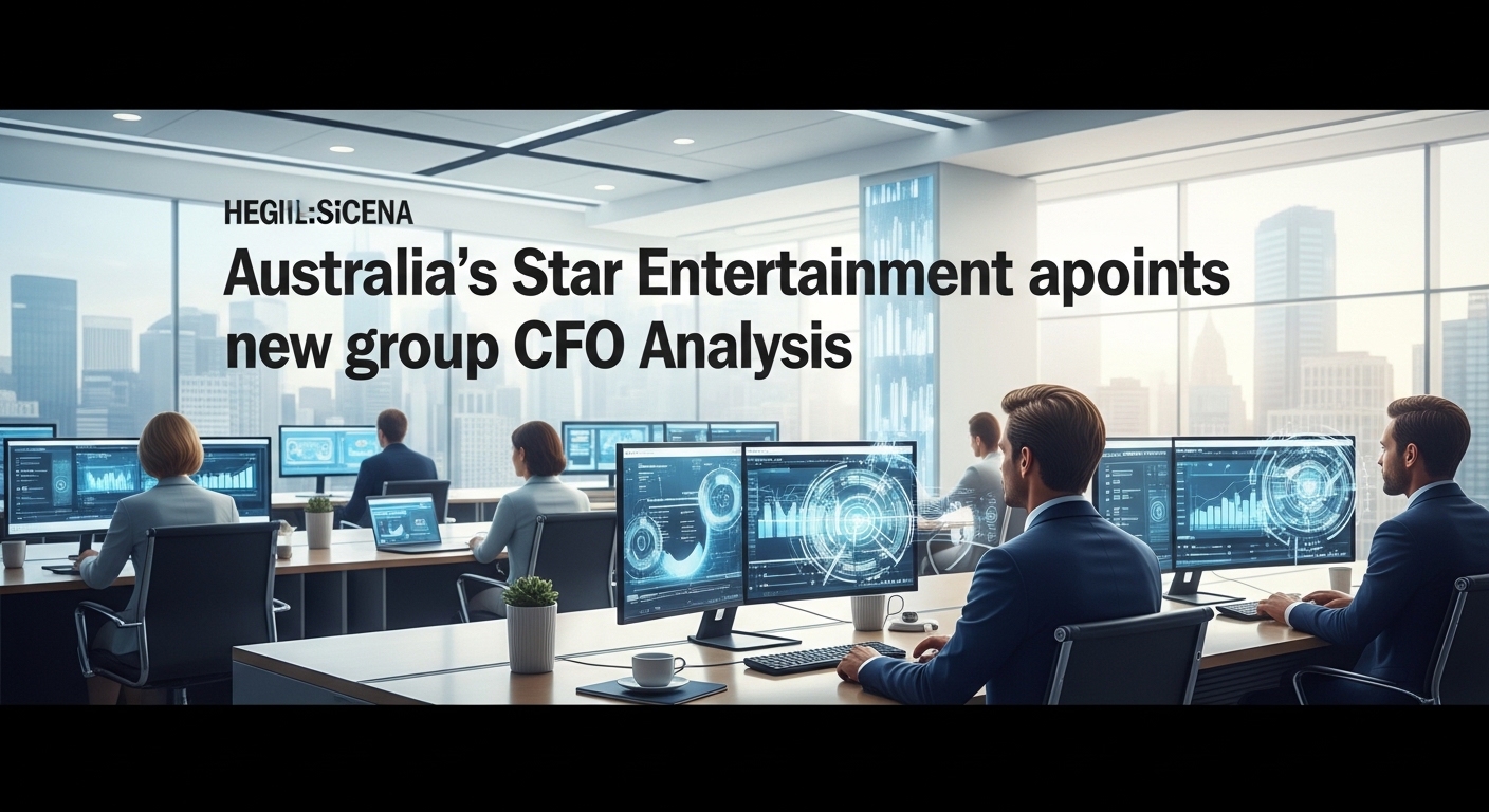 Executive in a modern office reviewing financial charts with Star Entertainment branding.