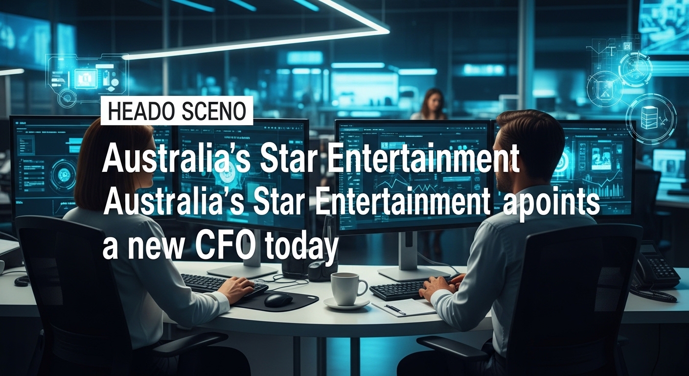 Editorial composition showing Star Entertainment branding with financial data overlays to illustrate leadership change i