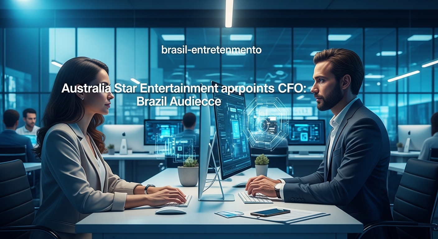 Executive finance meeting with Star Entertainment branding, illustrating CFO appointment analysis for Brazil audience.